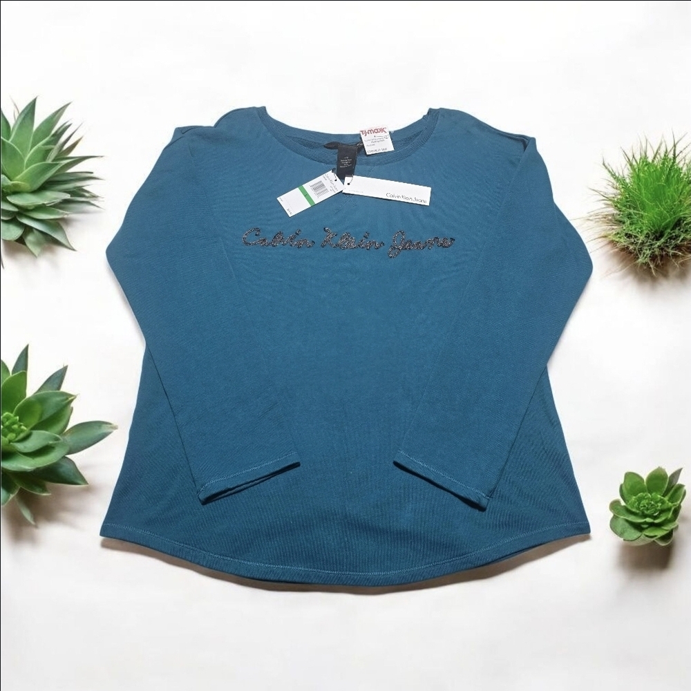 Calvin Klein Jeans Teal Long Sleeve Top Sweater Size Large